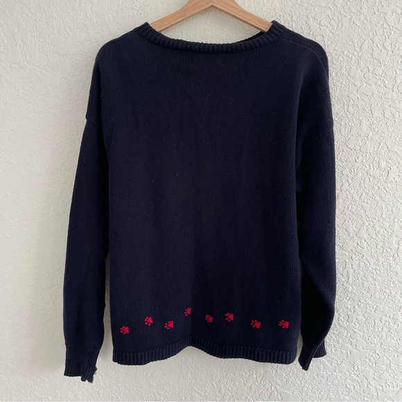 Vintage Dog Cotton Cardigan Sweater 80s 90s Navy L Novelty Grandma Cottagecore - Picture 5 of 13
